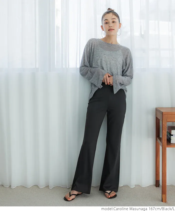 日本 COCA - 速乾彈性美腿喇叭褲-黑