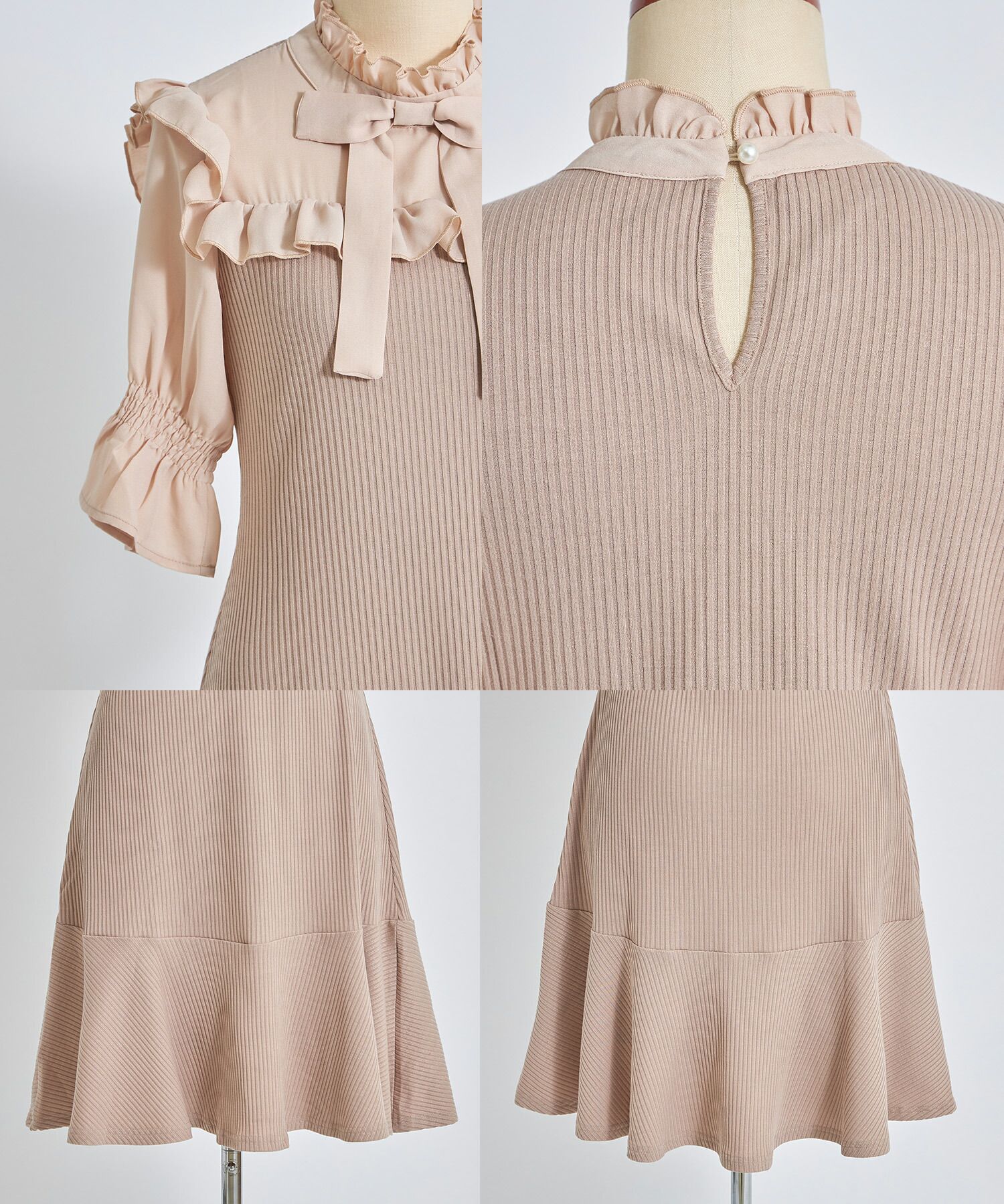 日本 tocco-closet - 夢幻荷葉邊扭結小洋裝-星塵粉