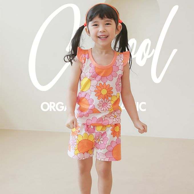 正韓 Puco - 超優質嬰幼兒/兒童無袖100% 有機棉家居服/睡衣-花花世界