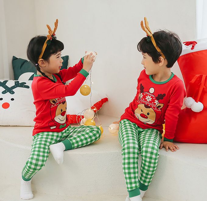 正韓 Puco - 超優質嬰幼兒/兒童長袖100% 有機純棉家居服/睡衣-紅帽麋鹿