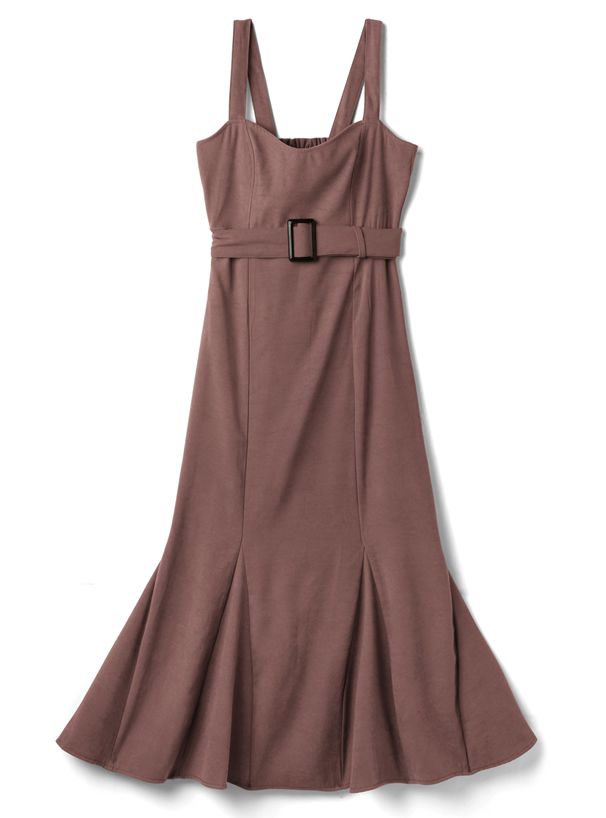 日本 GRL - 麂皮感愛心領魚尾吊帶裙-罌粟粉