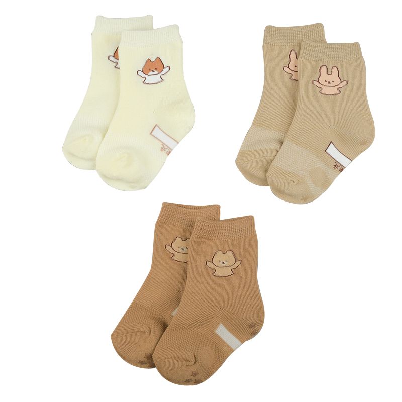 akachan honpo - 女童襪 3雙組-小貓躲貓貓-米白色 (9~14cm)