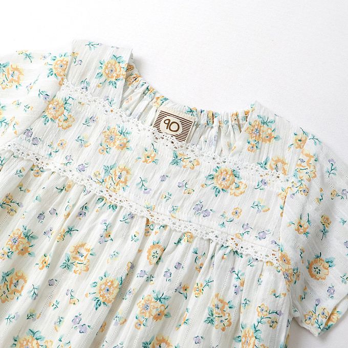 日本 ZOOLAND - 浪漫歐風緹花短袖上衣-滿版小花-鵝黃