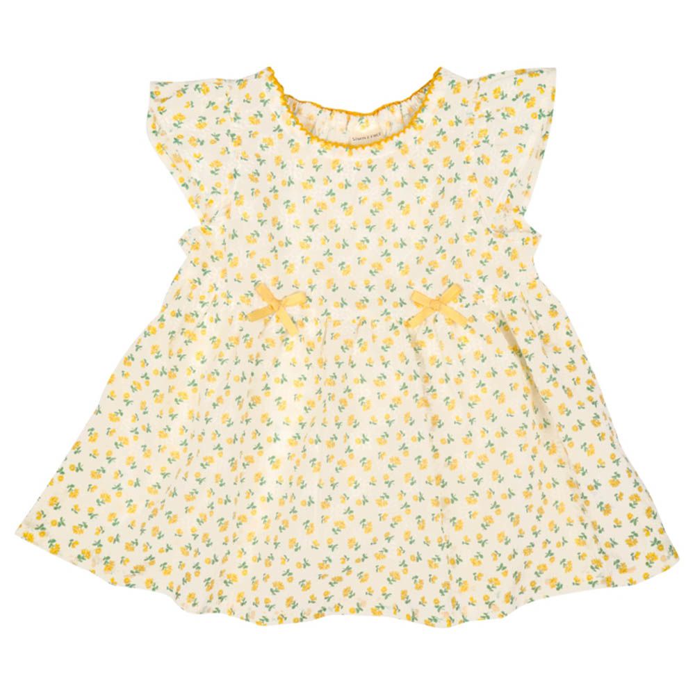 短袖長版上衣-蕾絲印花-奶油色