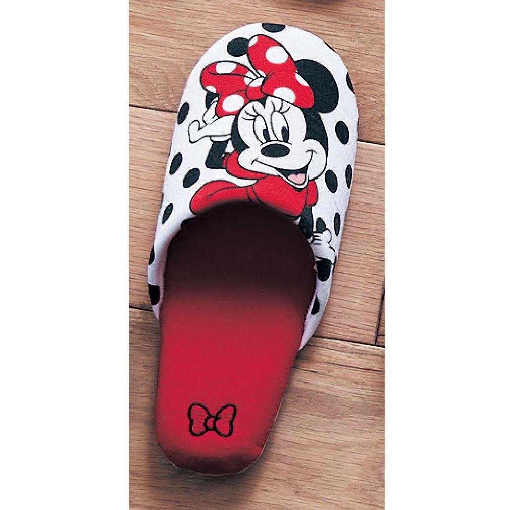 日本千趣會 - 迪士尼室內拖鞋-米妮點點-黑白紅