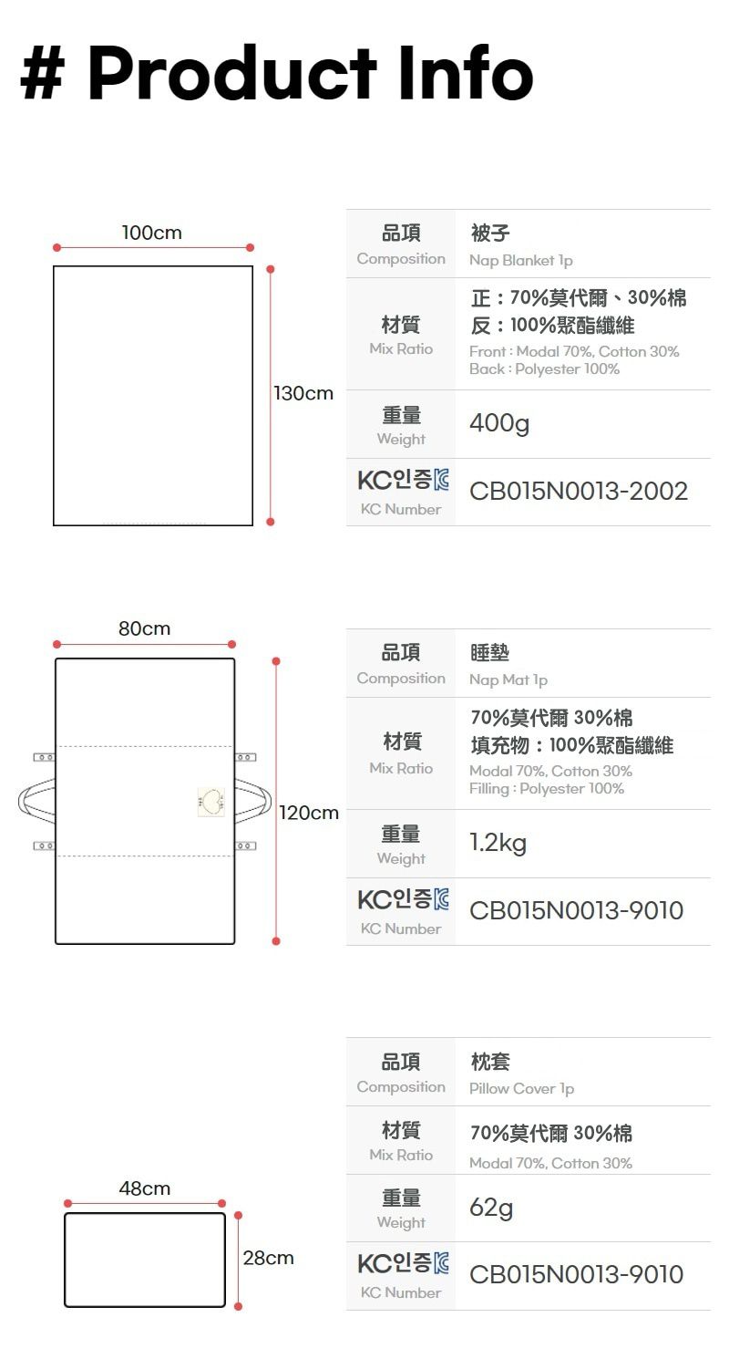 韓國 Rototobebe 4cm厚莫代爾雙面睡袋 規格表