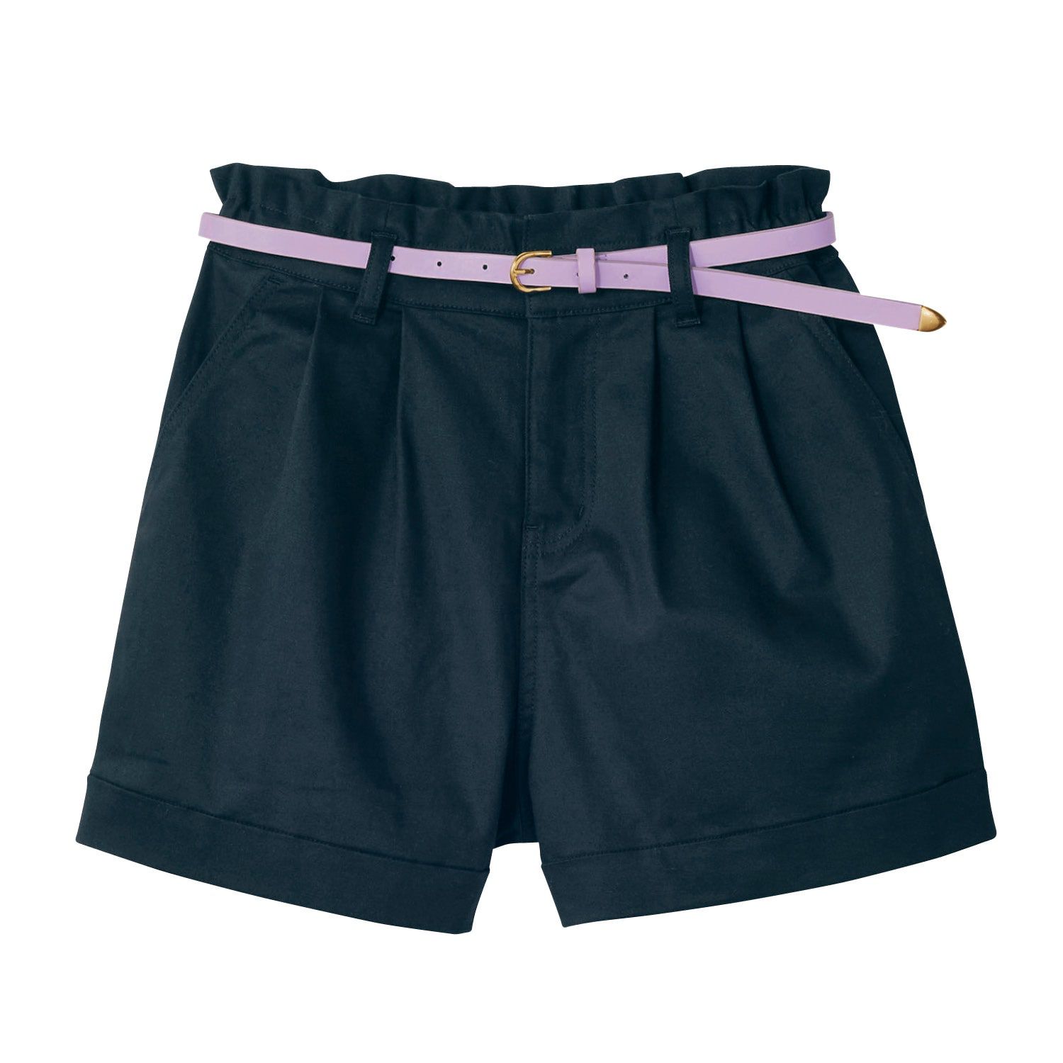 日本 Papel lapiz - 附皮帶腰荷葉邊休閒短褲(腰圍可調)-象牙米