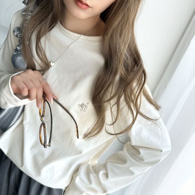 日本 Classical Elf - 素雅logo刺繡純棉薄長袖上衣-象牙白