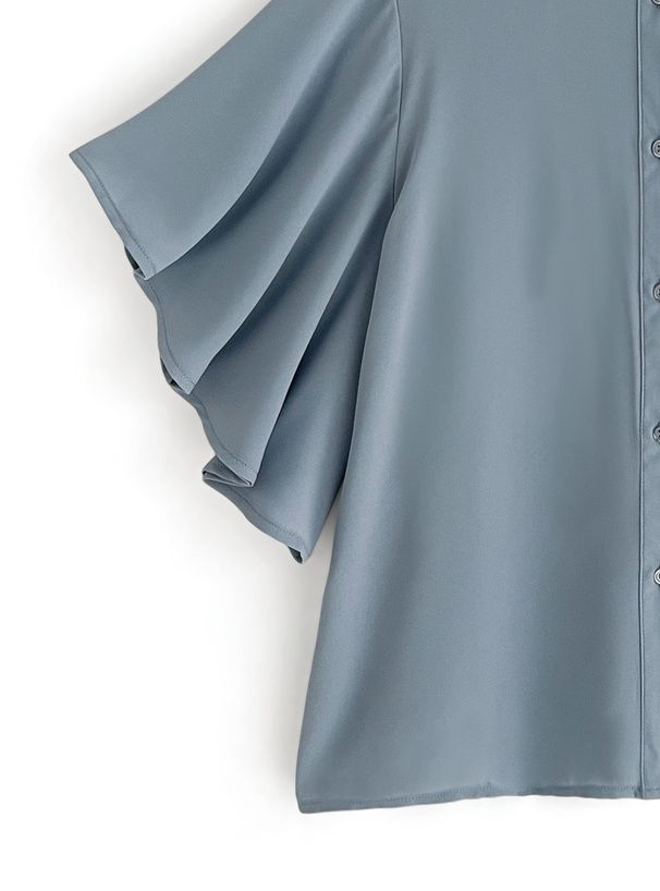 日本 GRL - 透明感柔美荷葉短袖襯衫-經典黑 (F)