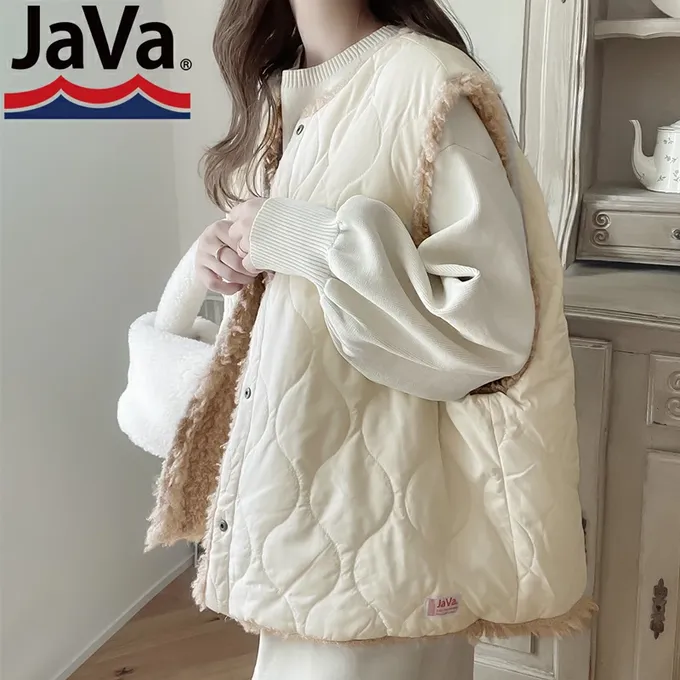 日本 Classical Elf - Java 雙面穿時尚泰迪熊毛絨背心-米杏