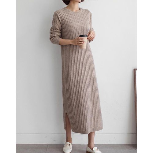 韓國女裝連線 - 喀什米爾羊毛針織連身洋裝-摩卡 (FREE)