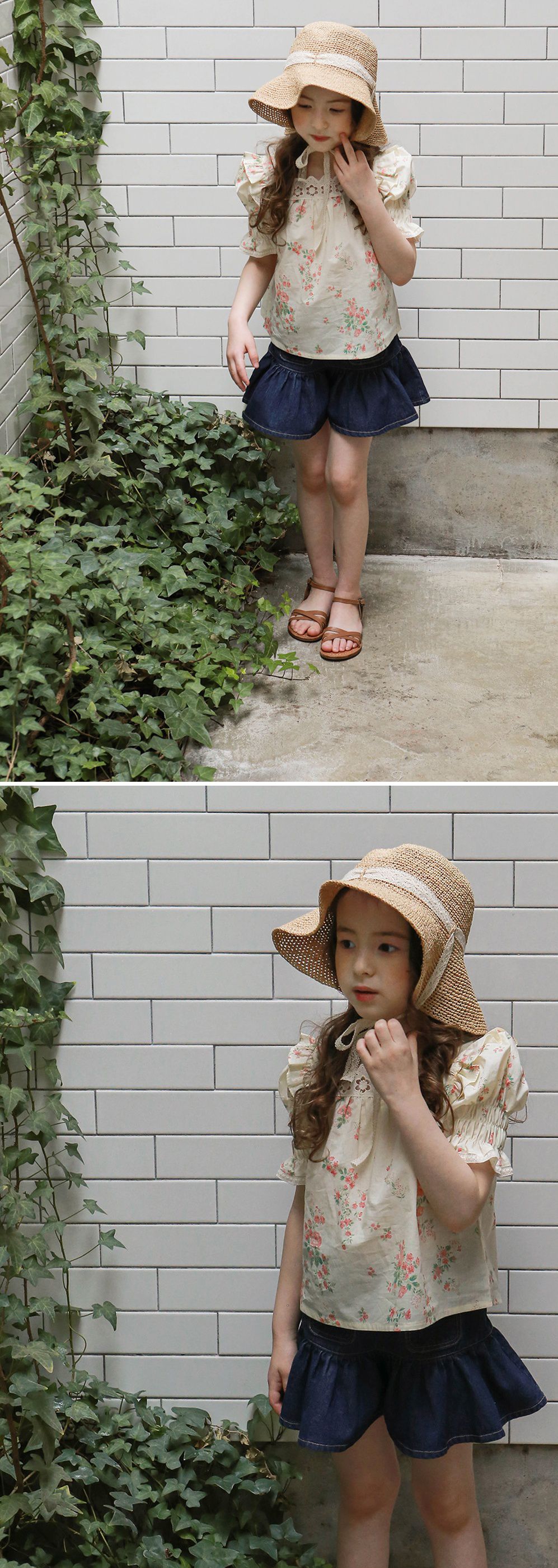 韓國 PuellaFLO - ㄩ字領公主袖花花上衣-米黃