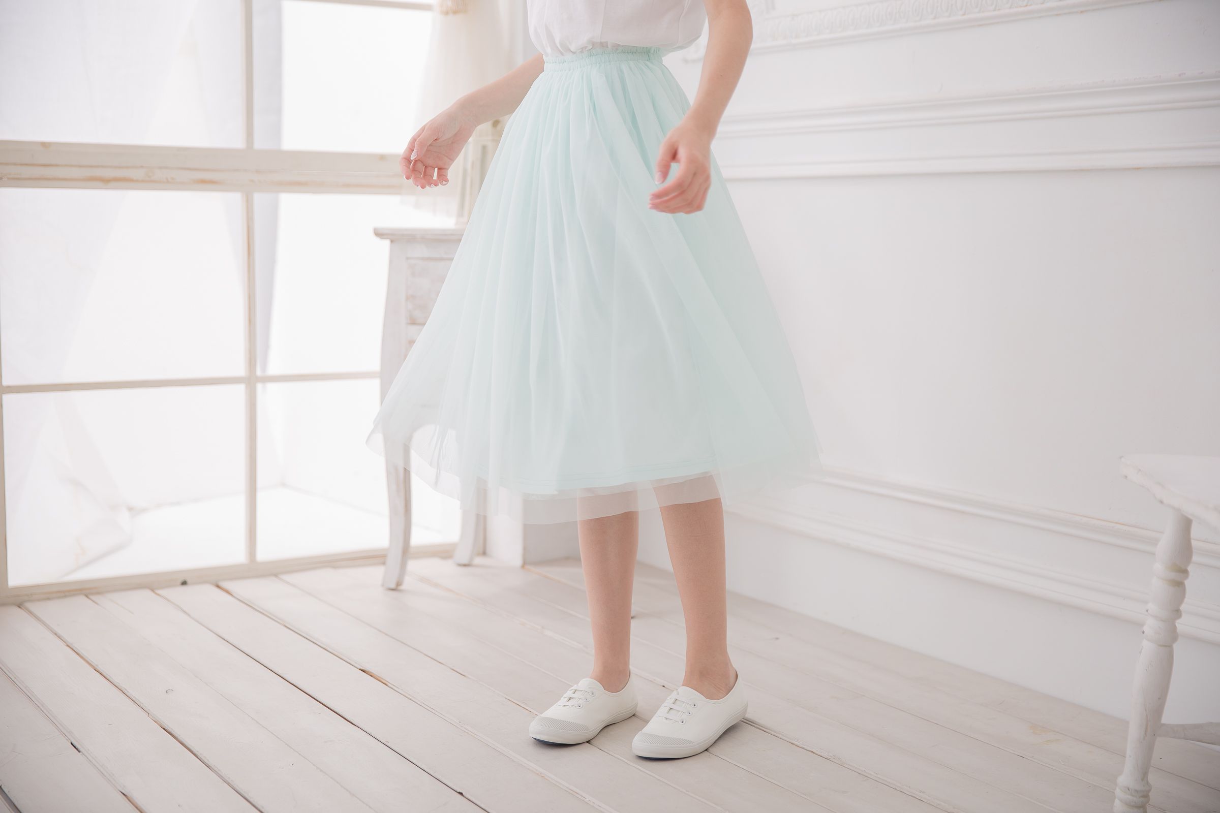 Peachy - 獨家訂製綿柔半身紗裙-半身中長版-薄荷綠 (F)