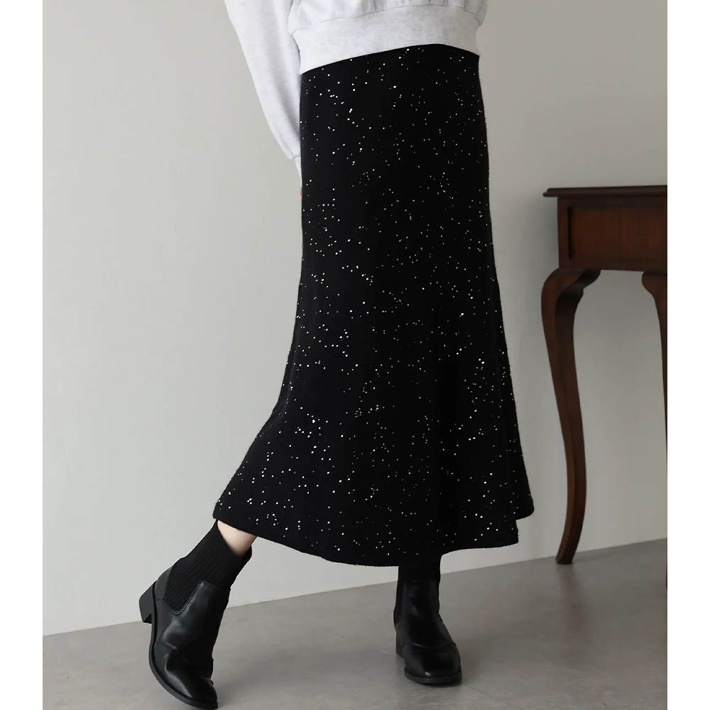 閃耀亮片針織美型魚尾裙-黑