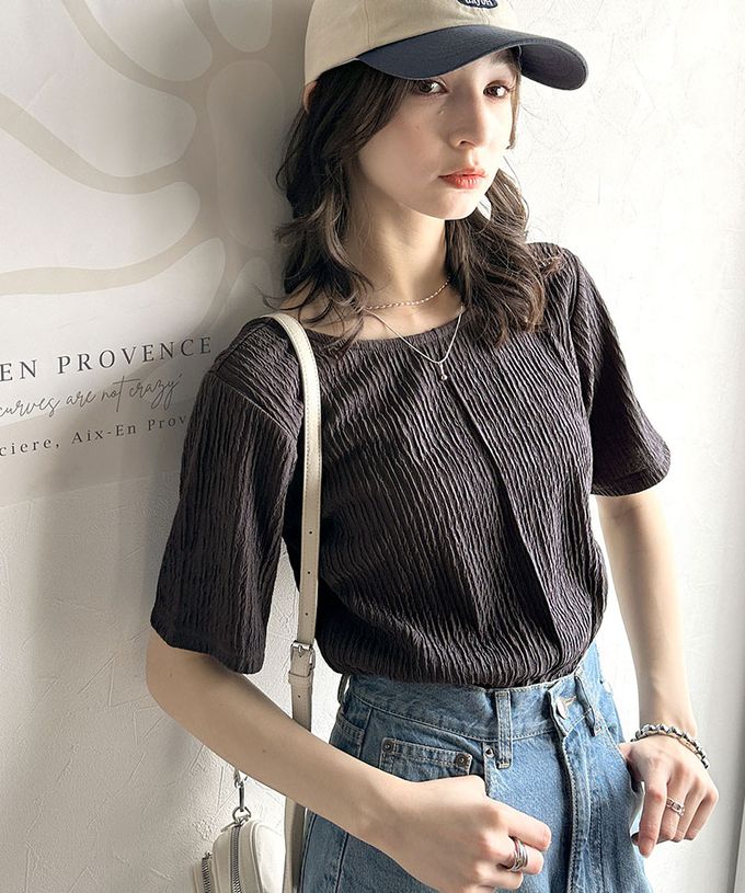 日本 Classical Elf - 前後2way優雅紋理短袖上衣-象牙白