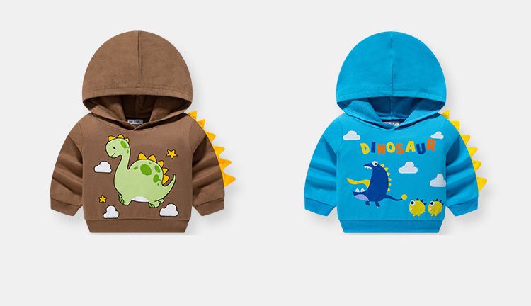 純棉立體連帽長袖上衣/帽T-小小妖怪-藍色