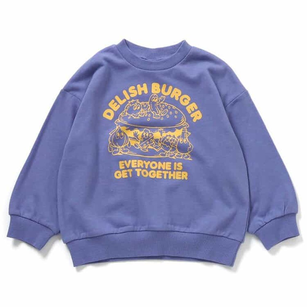 美式印花純棉裏毛長袖上衣-漢堡大餐-紫