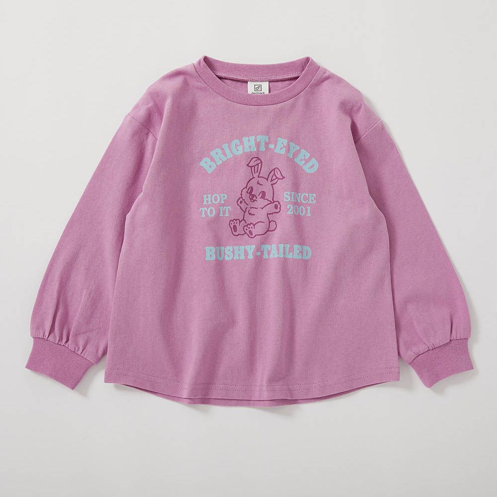 100%棉 定番女孩印花長袖上衣-兔兔-粉紅
