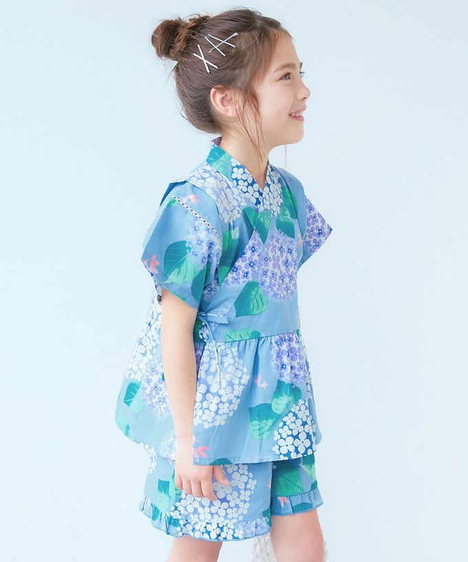 日本 devirock - [推薦]夢幻女孩荷葉邊甚平套裝-海洋-煙燻藍