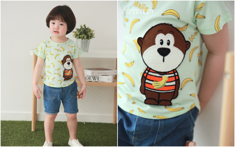 韓國 Coco rabbit - 立體香蕉猴子T-白