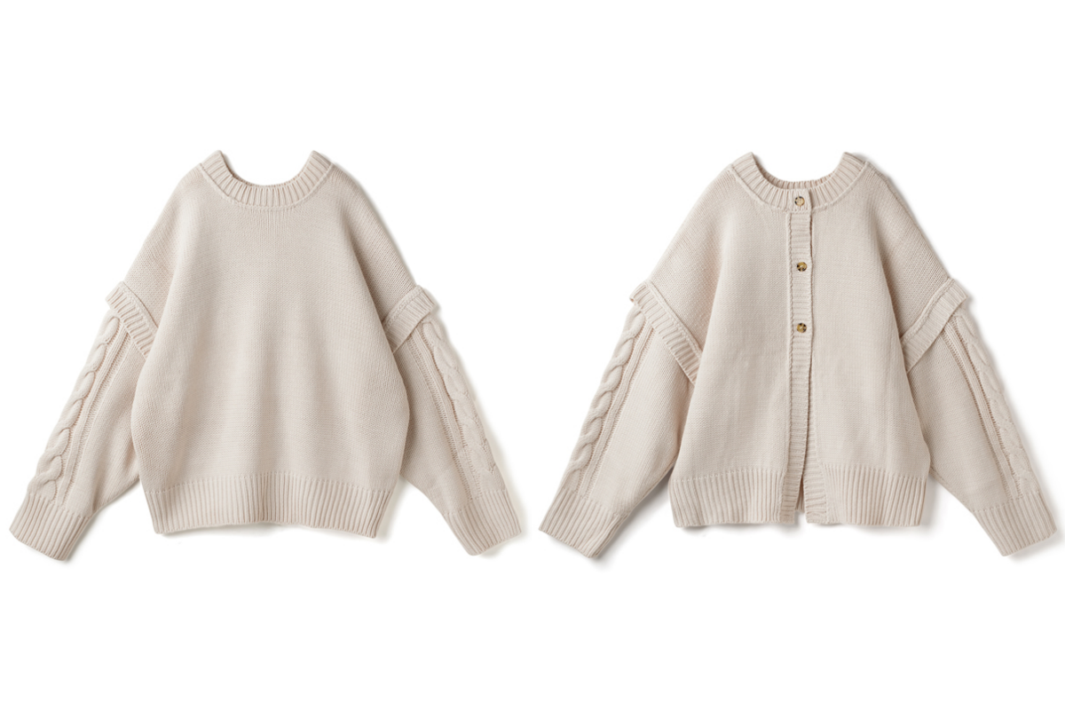 日本 GRL - 前後2way拼接麻花紋排扣毛衣-米