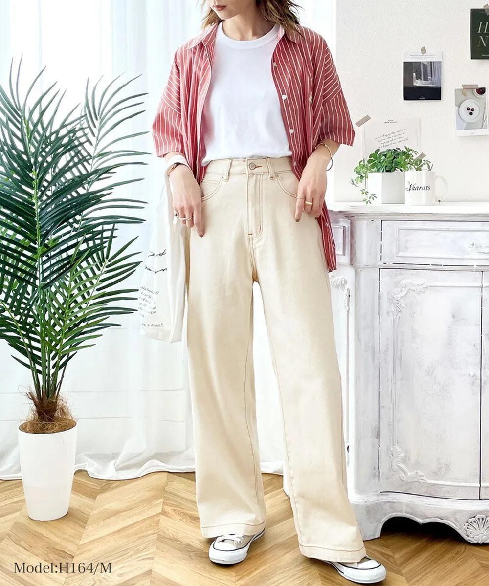 日本 Classical Elf - 熱銷必收！純棉厚磅顯瘦美腳寬褲-丹寧藍