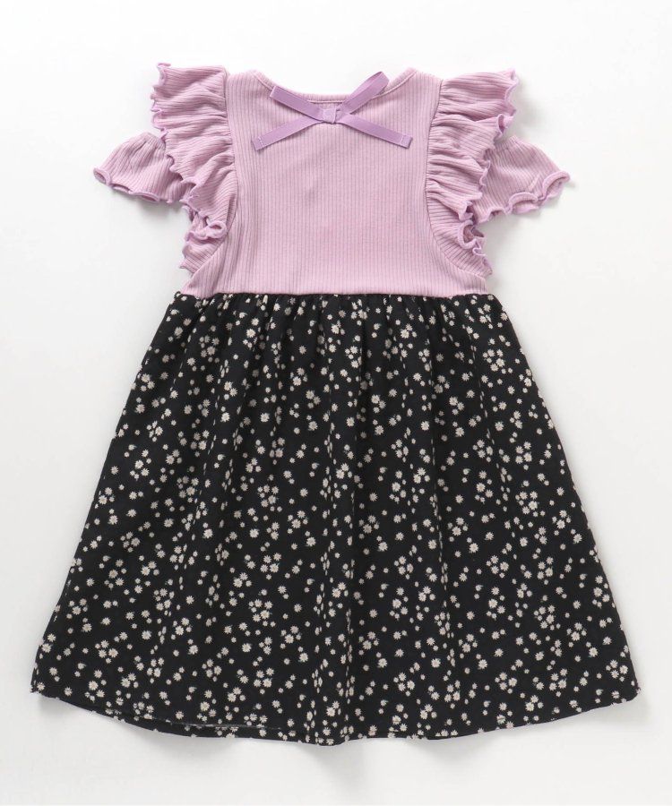 日本 apres les cours - 蓬鬆荷葉邊小露肩洋裝-向日葵-水藍x白