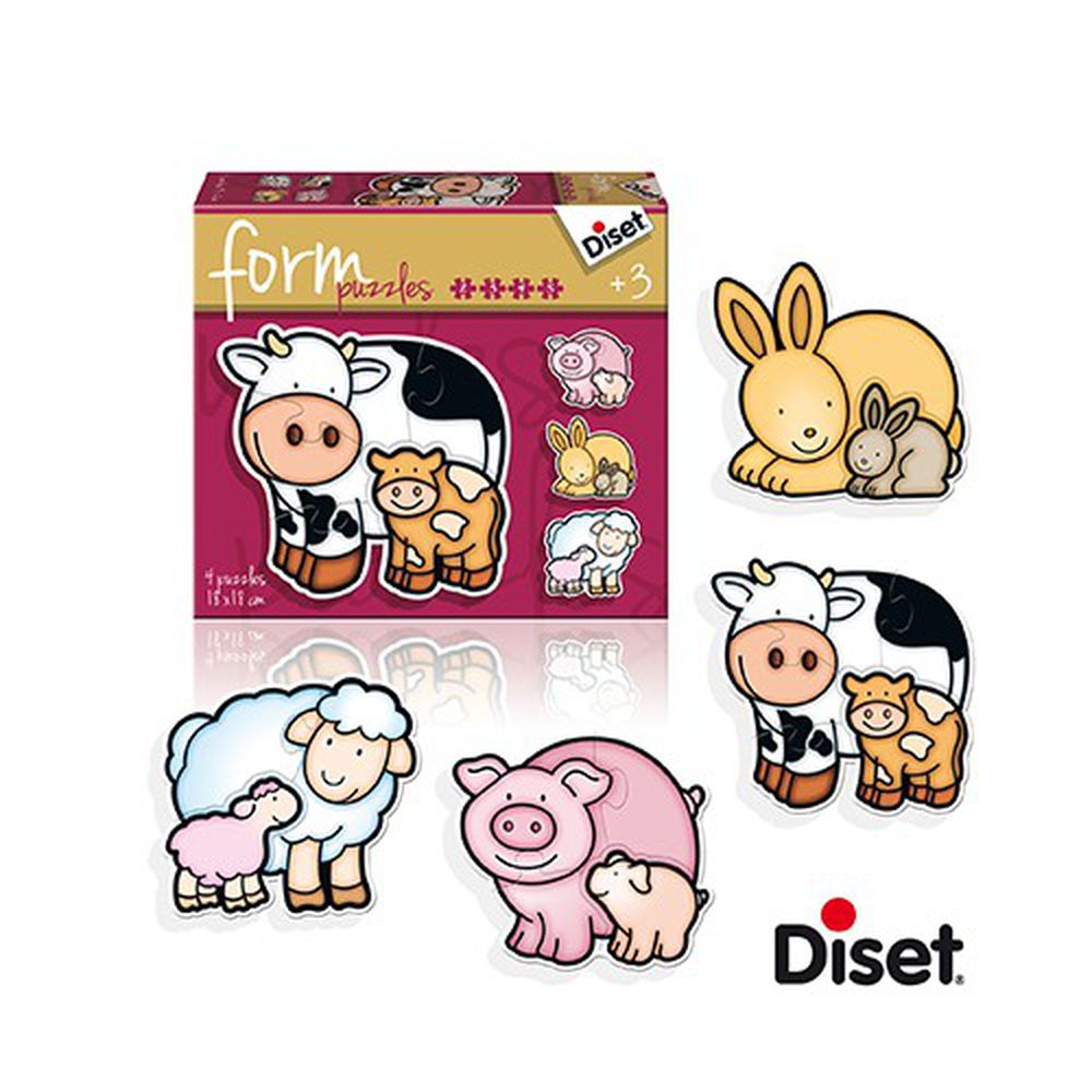 西班牙 Diset - 漸進式2.3.4.5片拼圖組-豬.牛.兔.綿羊-3 years