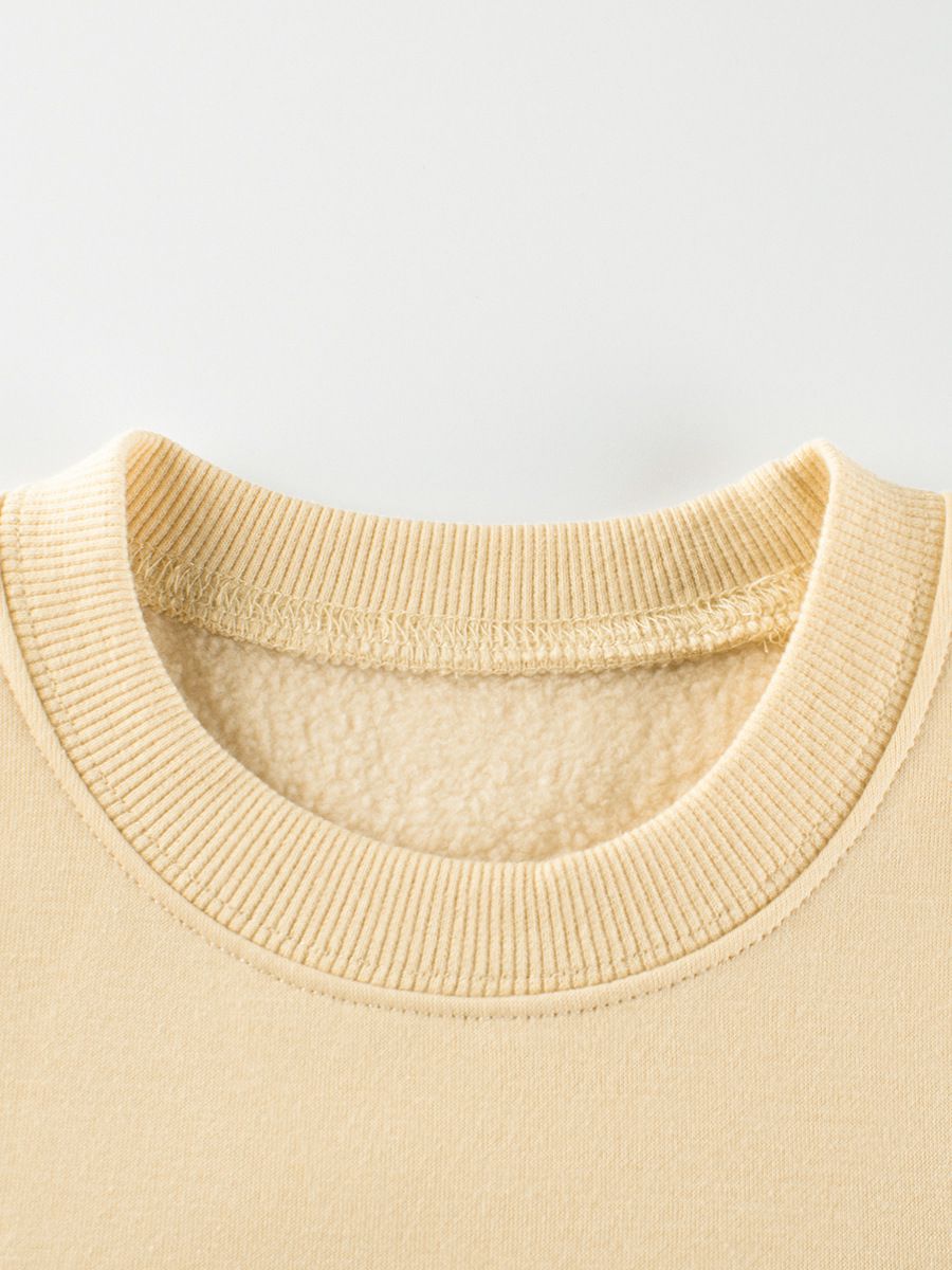 加絨棉質圓領長袖上衣/大學T-翻滾熊貓-杏色