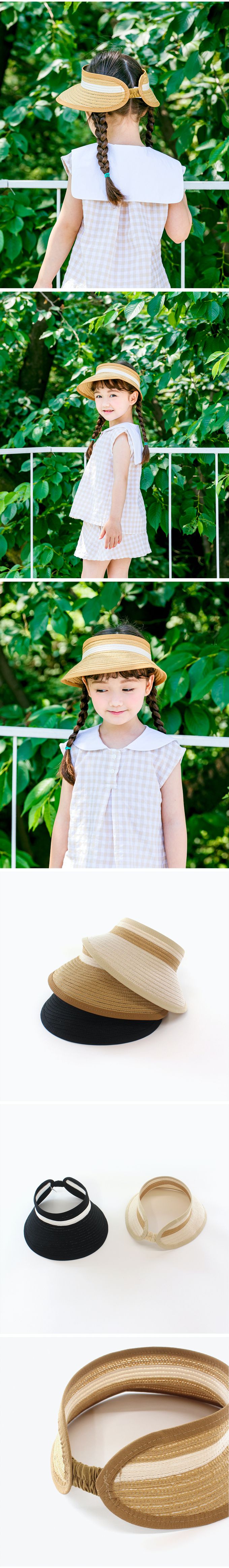 韓國 Chenny Bong Bong - 兒童雙色鏤空彈性遮陽帽-黑 (FREE)