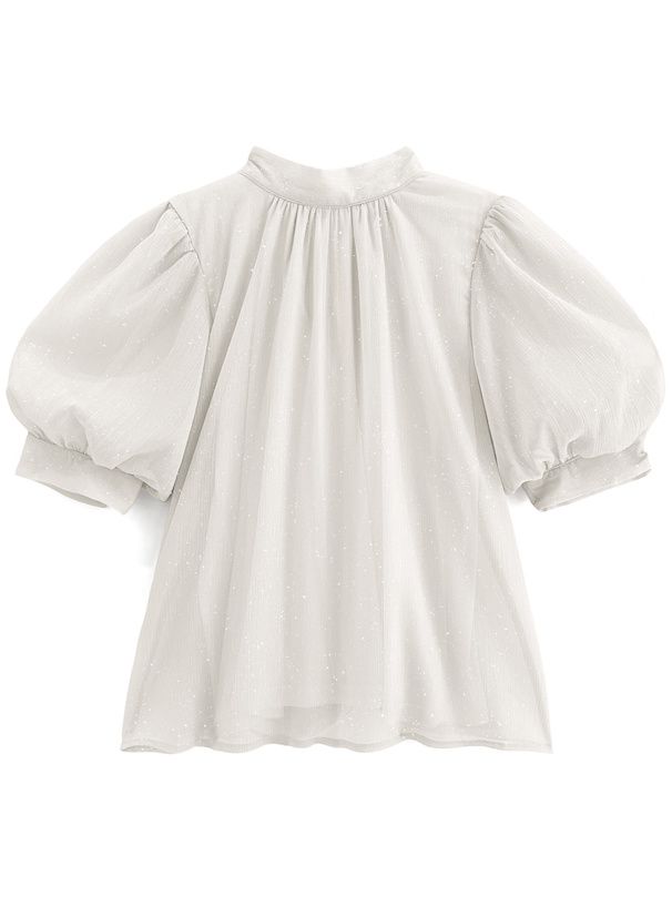 日本 GRL - 後綁帶柔美光澤雪紡泡泡袖上衣-香檳粉 (F)