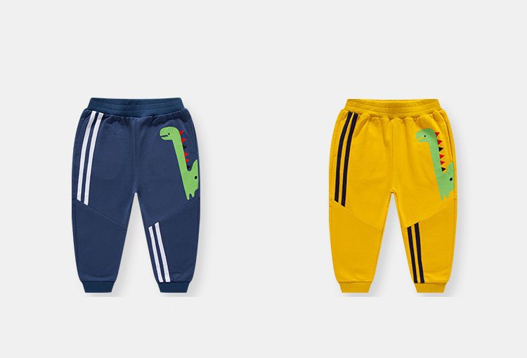 純棉休閒長褲-綠色恐龍-深藍色