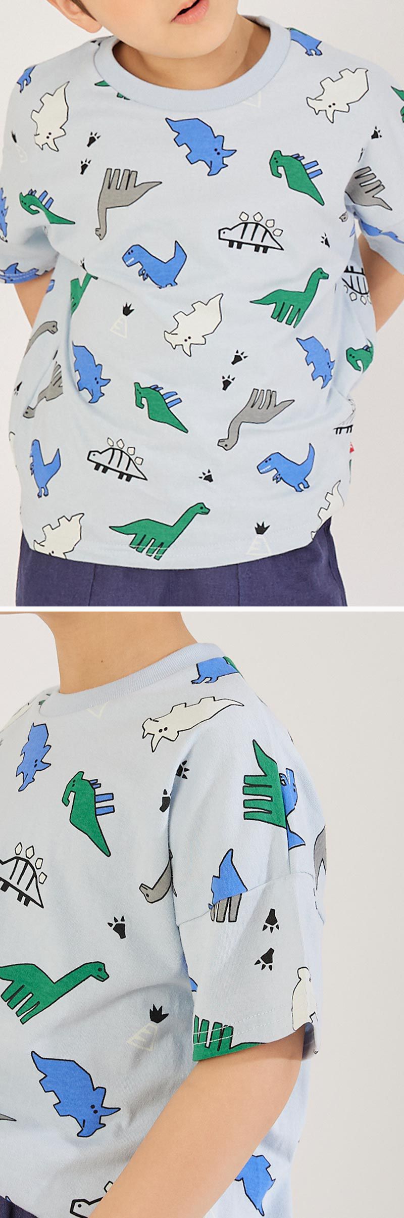 韓國 OZKIZ - 侏羅紀恐龍短袖上衣-天藍