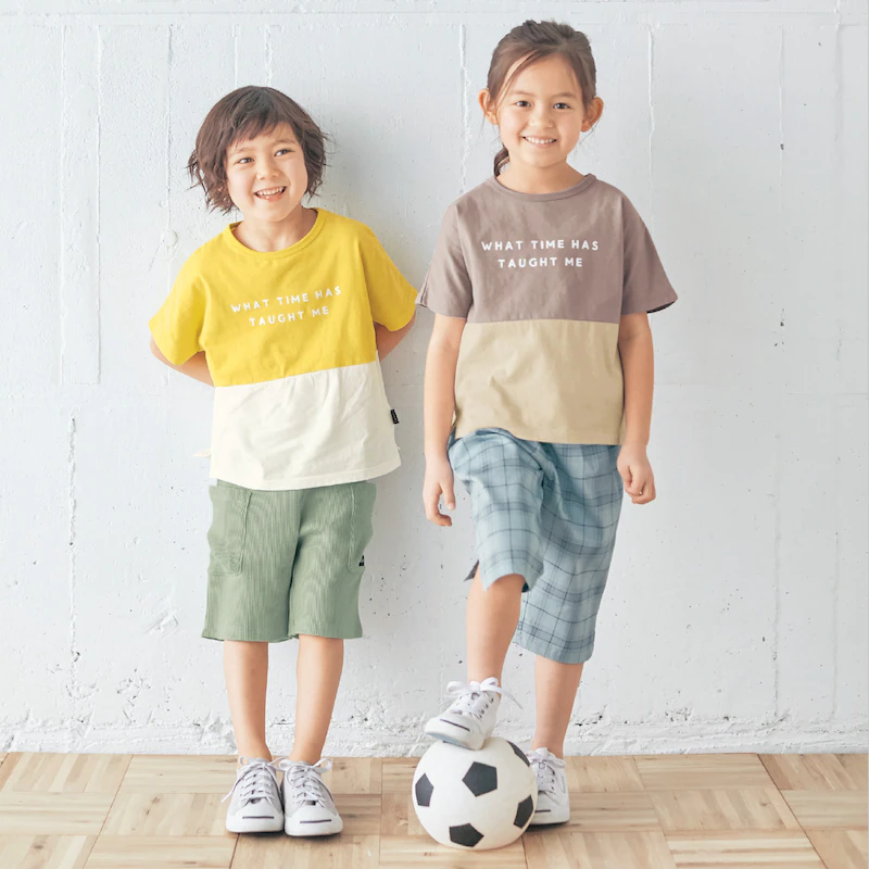 日本千趣會 - GITA 天竺棉印花短T-撞色英文-灰杏