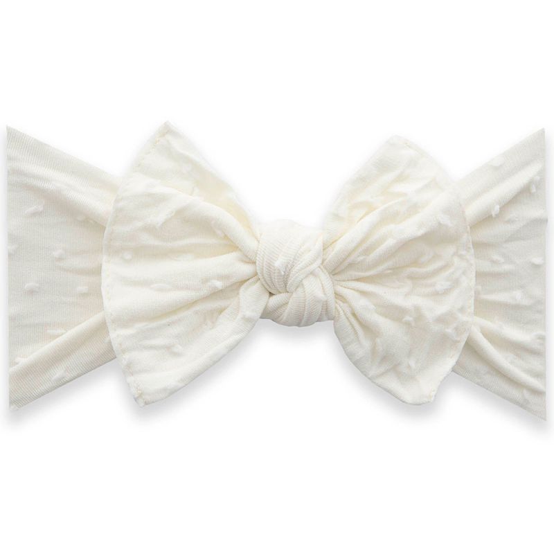 美國baby bling - 純手工超彈/極細緻輕柔/無束縛感蝴蝶結髮帶/髮飾_圓點點款-象牙白點點 (0-5歲適用)