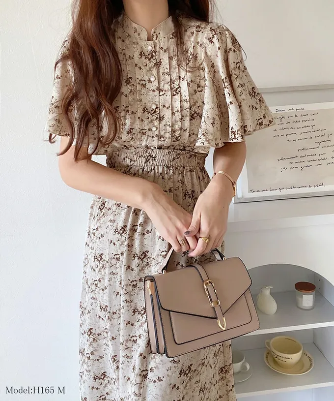 日本 Classical Elf - 優雅質感荷葉袖碎花洋裝-甜美白