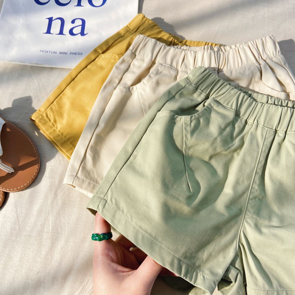 腰鬆緊休閒百搭短褲-杏色