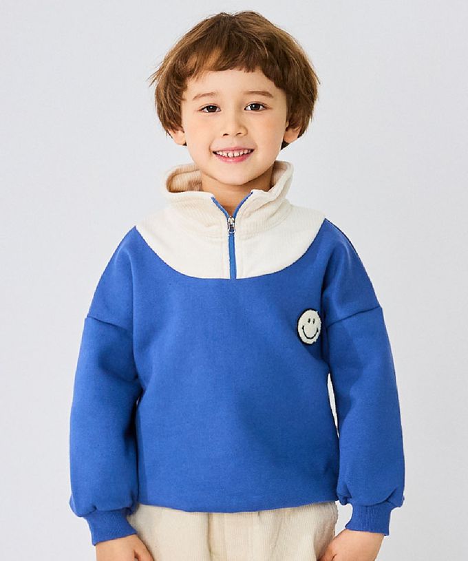 韓國 OZKIZ - 圓圓笑臉高領內磨毛長袖上衣-藍