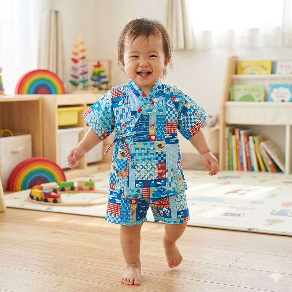 兒童兩件式甚平-富士山-藍色