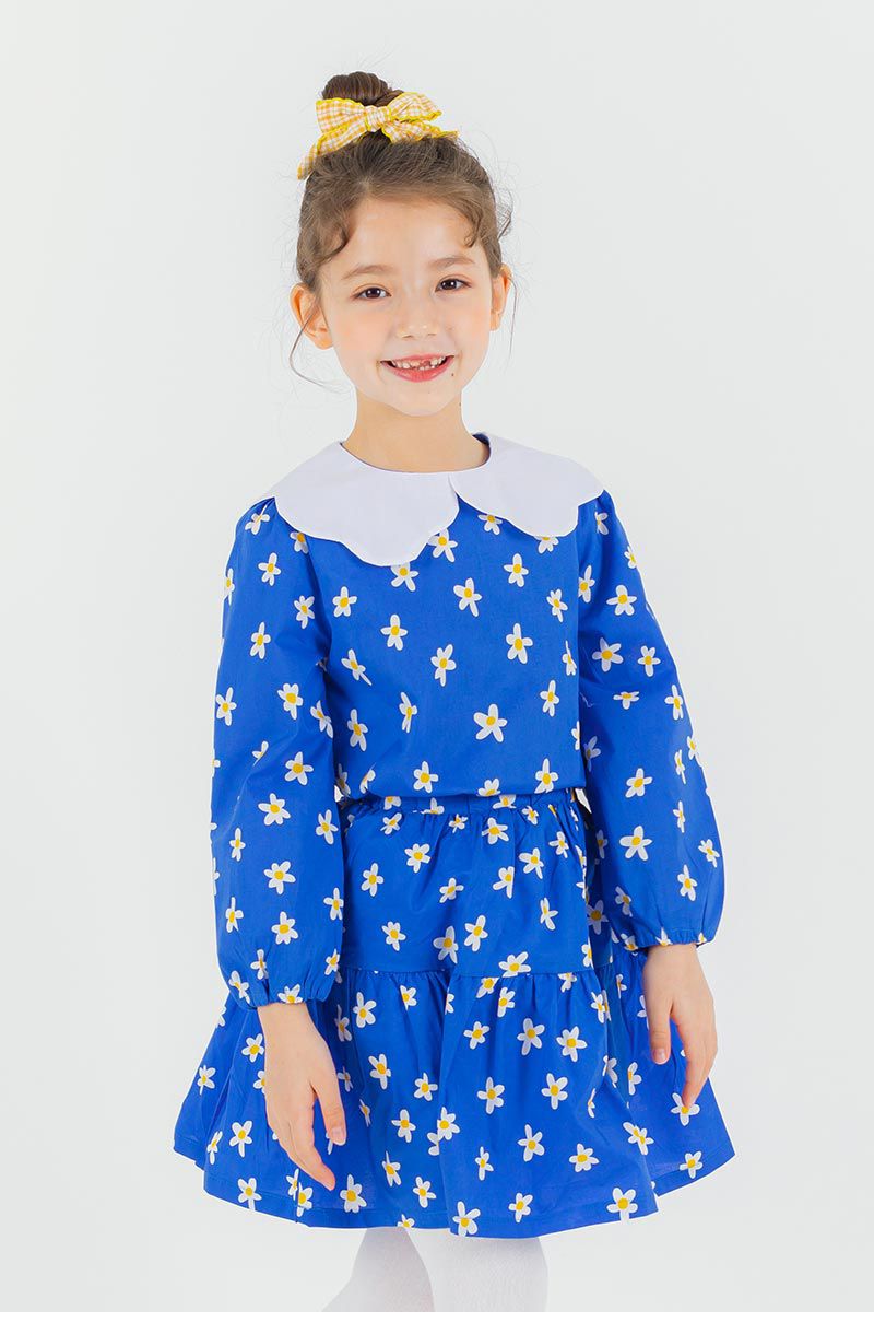 韓國 OZKIZ - 天空花園長袖縮腰套裝-寶藍