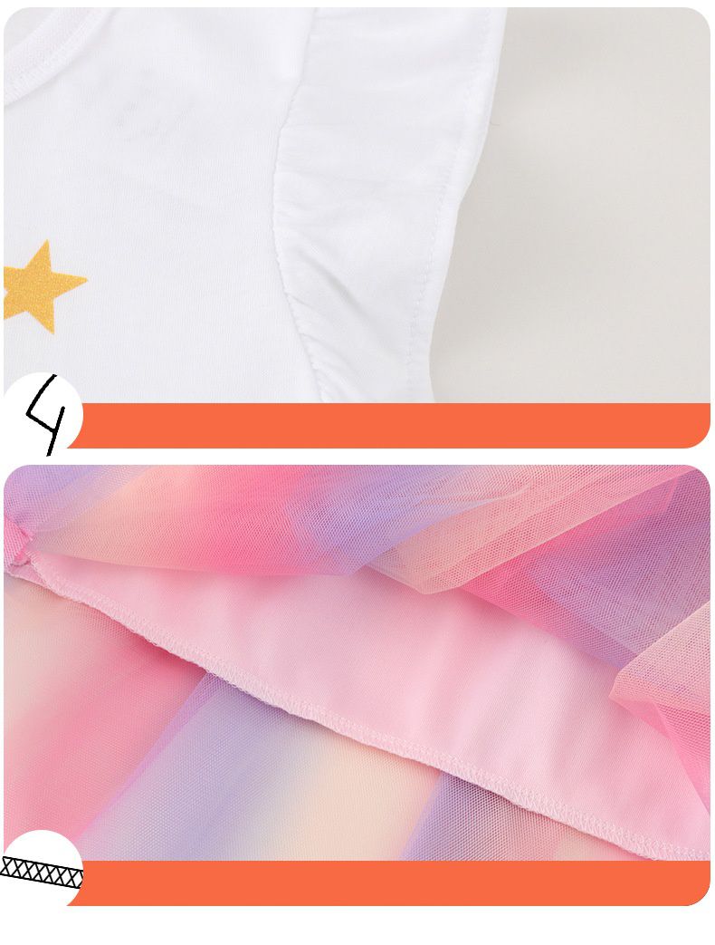 Jumping meters - 棉質圓領短袖網紗洋裝-獨角獸女王-白色