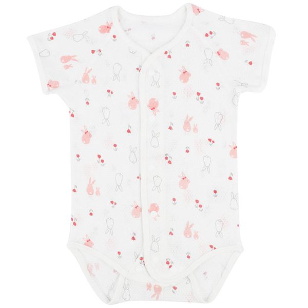 akachan honpo - 短袖前開式網眼包屁衣-粉紅色