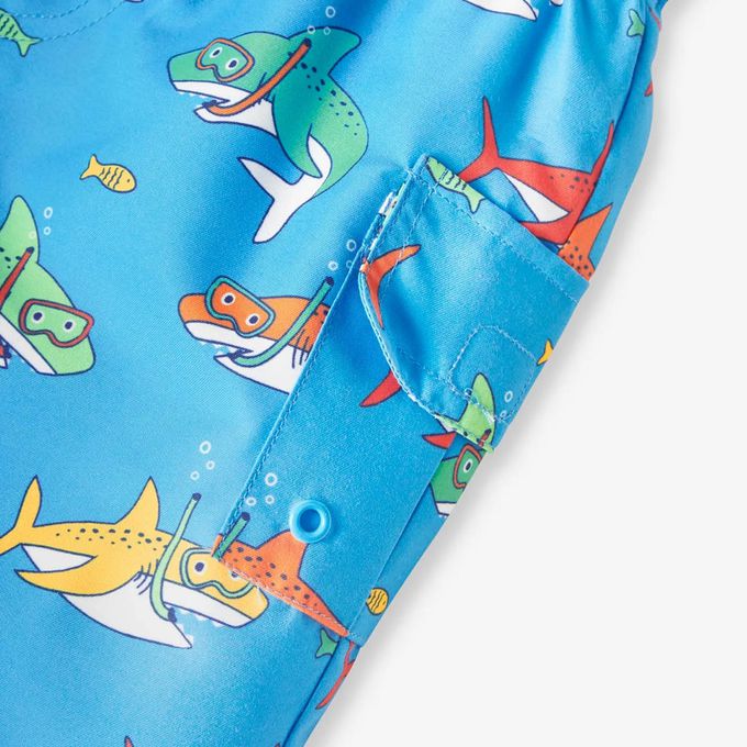 英國 JoJo Maman BeBe - 嬰幼兒/兒童長版泳褲-鯊魚家族