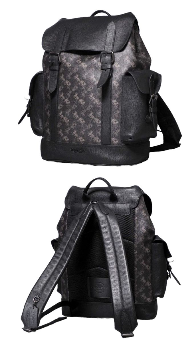 COACH - 滿版LOGO皮革後背包 (黑)