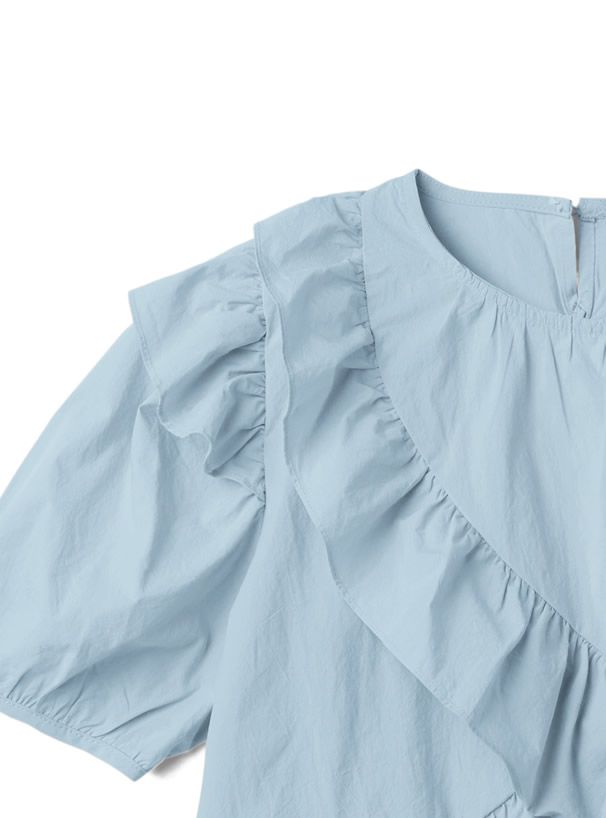 日本 GRL - 不規則層次荷葉邊短袖上衣-水藍