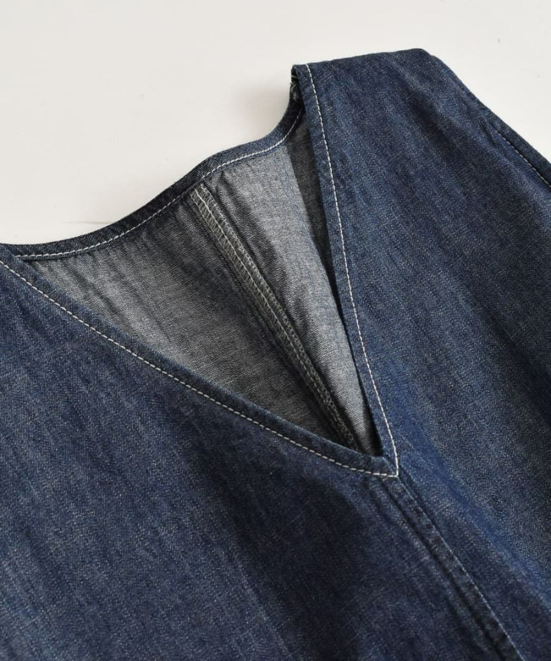 日本 zootie - 透氣丹寧V領無袖洋裝/背心裙-靛藍