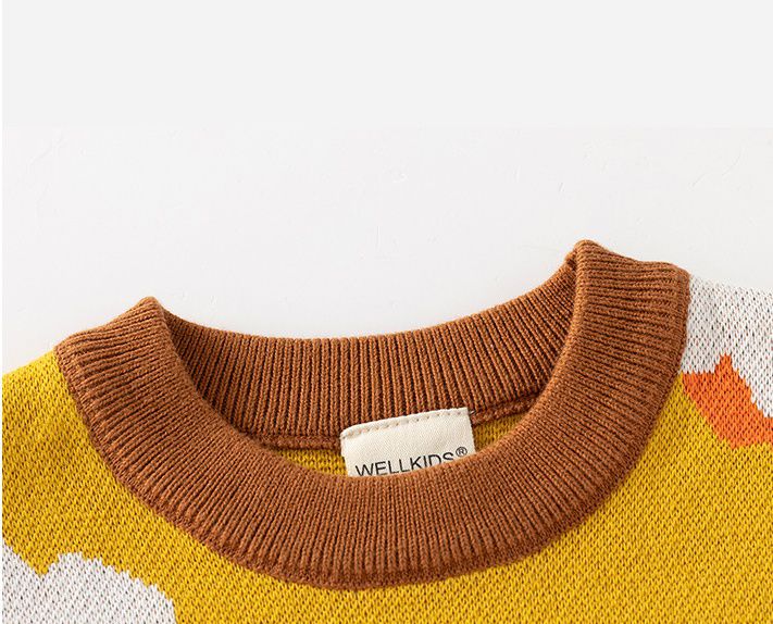 WELLKIDS - 圓領長袖針織毛衣-可愛獅子-藍色