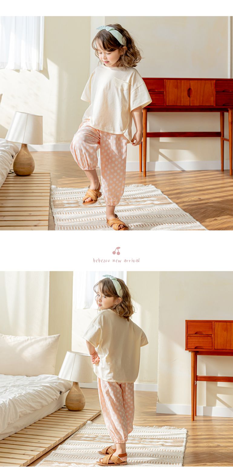 韓國 Bebezoo - 透氣純棉縮褲管防蚊褲-花花粉