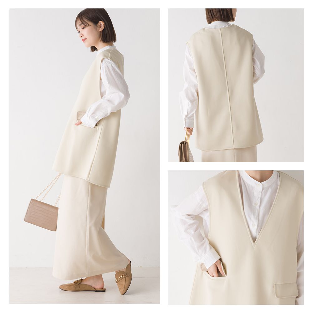 日本 OMNES - 百搭V領剪裁穿搭背心-簡約黑