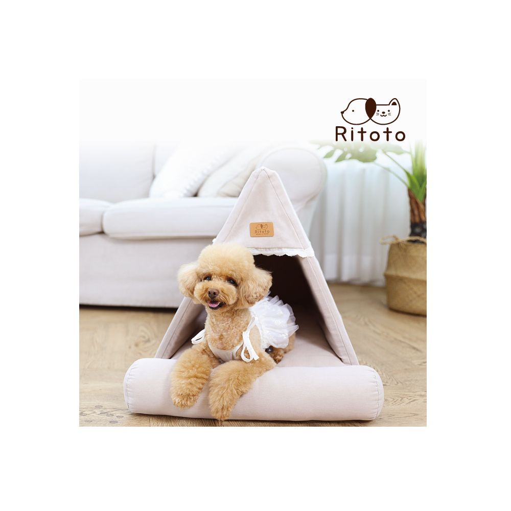 韓國Ritoto - 三角屋型寵物睡窩-XL特大款-經典淺粉白